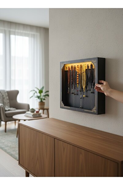 Grafiza Ahşap Led Işıklı Tespih Standı - 10 Askılı - 40 x 35 cm - Rebap