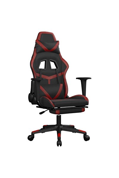 vidaxl Scaun de gaming masaj/suport picioare negru/roșu vin piele
