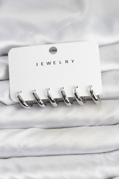 OGHAMAY Silver Color Brass Hoop Women's Earring Set