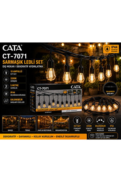 DHELEKTROMARKET CATA CT-7071 Sarmaşık LED Set 5 Metre 10 Ampullü Günışığı 3200K