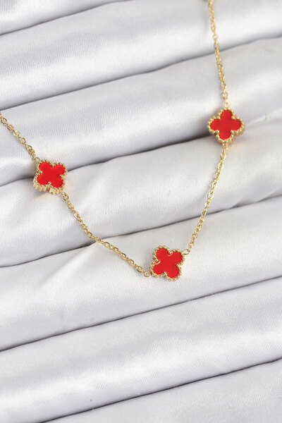 OGHAMAY 316L Steel Chain Gold Color Red Baby Boy Clover Women's Necklace