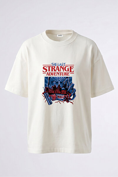 Anetos Stranger Things dizajn, pamučna bela majica sa otiskom na leđima, over...