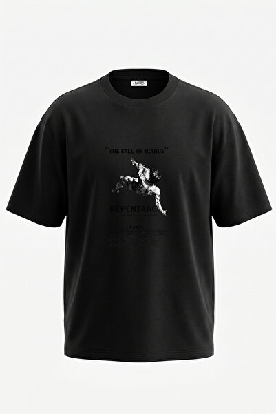 Anetos Μπλουζάκι Icarus Fall Design με στάμπα στην πλάτη, βαμβακερό, μαύρο, o...
