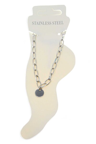 OGHAMAY Silver Color Oval Rectangular Flake Steel Anklet - 3440