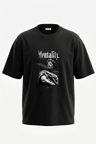 Anetos Tricou supradimensionat negru din bumbac cu imprimeu pe spate Julius C...