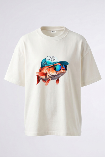 Anetos Μπλουζάκι Salty Fish Design με στάμπα στην πλάτη, βαμβακερό λευκό over...