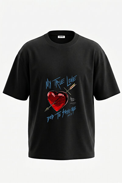 Anetos Tricou oversize negru din bumbac cu imprimeu pe spate, design Sacrific...