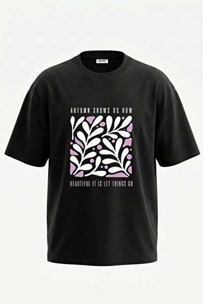 Anetos Tricou oversize negru din bumbac cu imprimeu pe spate Matisse Leaves D...