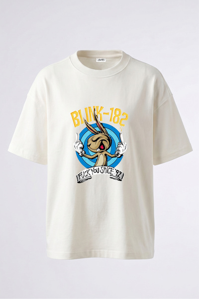 Anetos Tricou oversize alb din bumbac cu imprimeu pe spate Blink 182 Bunny De...