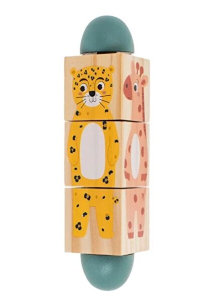 OEM Cilindru din lemn cu 3 cuburi de sortare cu animale 17 x 4 cm
