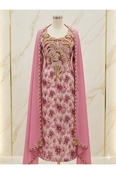 Generic Premium Floral Pink Unstitched Suit Set with Exquisite Embroidery