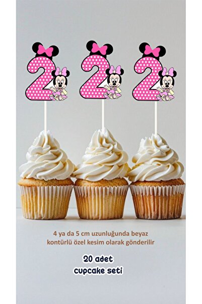 Sinek Kupası Tasarım Minnie Mouse 2 Year Old Themed Concept Toothpick Cupcake...