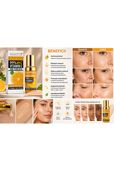 Fruit Of The Wokali BB Cream cu Colagen, Vitamina C și Acid Hialuronic – Acoperire Naturală & Îngrijire Intensivă