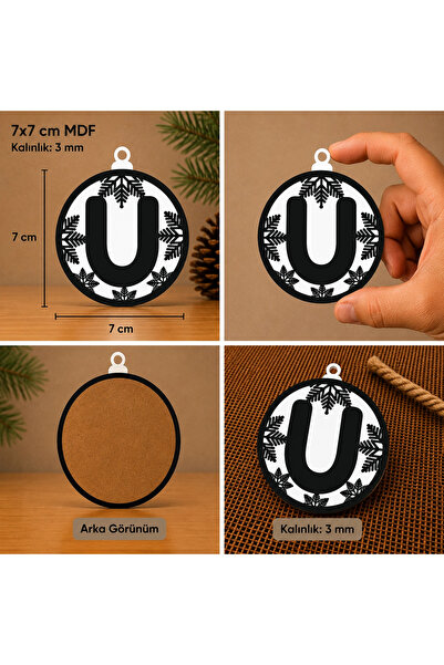 Reysa Tasarım Letter U Christmas Ornament – Mdf Pine Tree Patterned Hanging D...