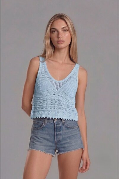 SLAW REZZ Women's V-Neck Knitwear Knitted Bustier - Openwork Strap Tank Top B...