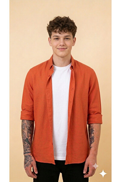 ATKGİYİM Men's Lycra Linen Shirt Special Color Series Sweat-Absorbent Breatha...
