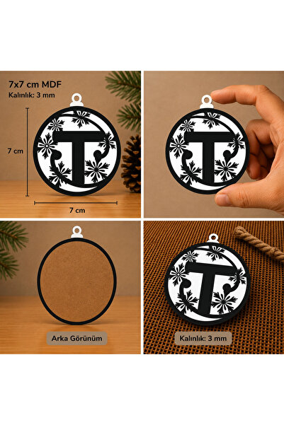 Reysa Tasarım Letter t Christmas Ornament – Mdf Pine Tree Patterned Hanging D...