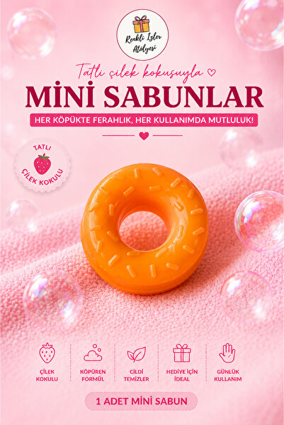 renkli izler atölyesi Çilek Kokulu Mini Tatlı Tasarımlı El Sabunu Turuncu Don...
