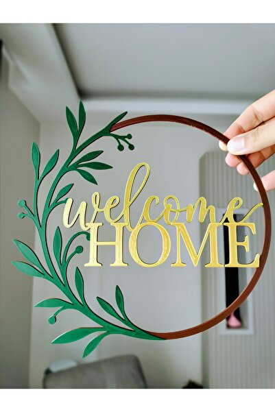 iboti 3D Baskı Welcome Home Kapı Süsü , Gold Yazılı Kapı Süsü , Hoşgeldin Kap...