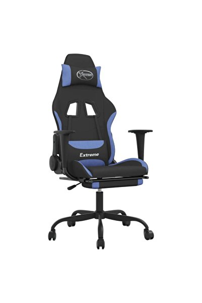 vidaxl Scaun de gaming cu masaj/suport picioare, negru/albastru textil