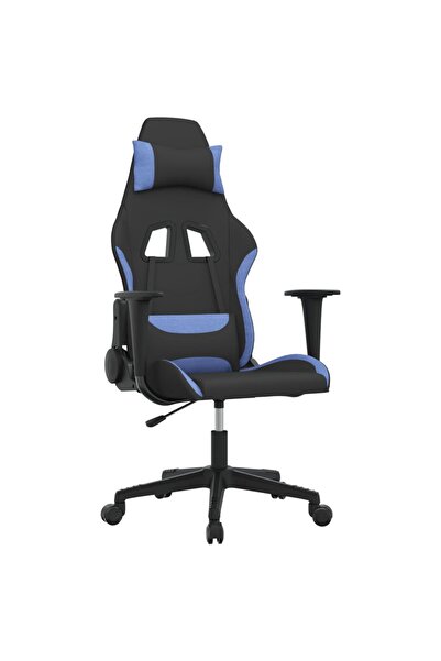 vidaxl Scaun de gaming cu masaj, negru și albastru, material textil
