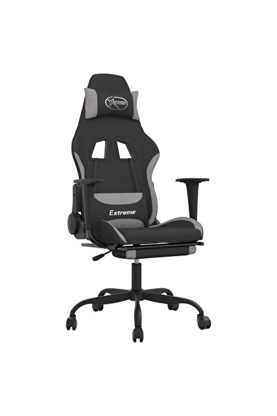 vidaxl Scaun de gaming cu suport picioare, negru/gri deschis, textil