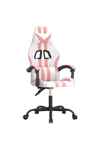 vidaxl Scaun de gaming pivotant, alb și roz, piele ecologică