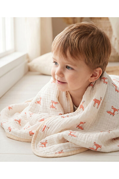 Bonfino Reversible Muslin Blanket, Fox Theme, Dual-Sided Design, Soft & Breat...
