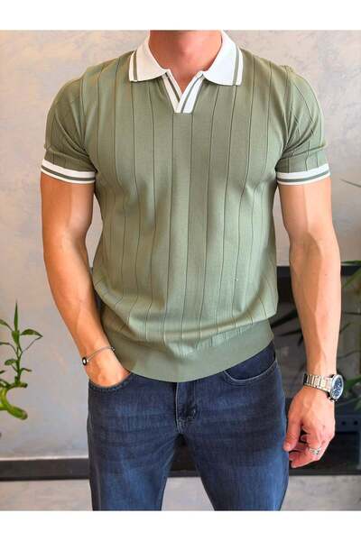 ECARTS Men's Contrast Regular Fit Polo Collar Tshirt Khaki Eca078