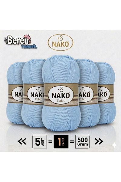 NAKO Calico- 05028 Blue- 5-Pack - 100Gr/240M - Hand Knitting Yarn - Amigurumi...