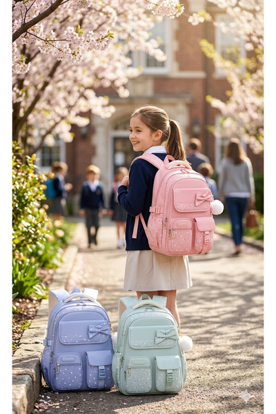 My Easy Shop Rucsac pentru fete, geantă de școală cu detaliu fundă și floare