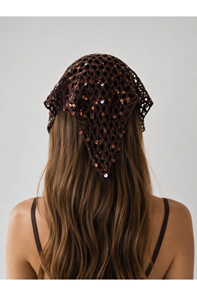 ByBurcuGuler Bitter Brown Sequin Knitted Bandana