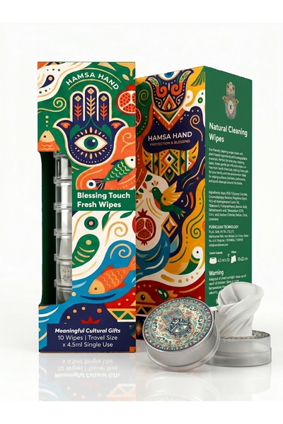 HandyTowel Gift Hand of Fatima Themed Wet Wipes - Pack of 10 for Surface and ...