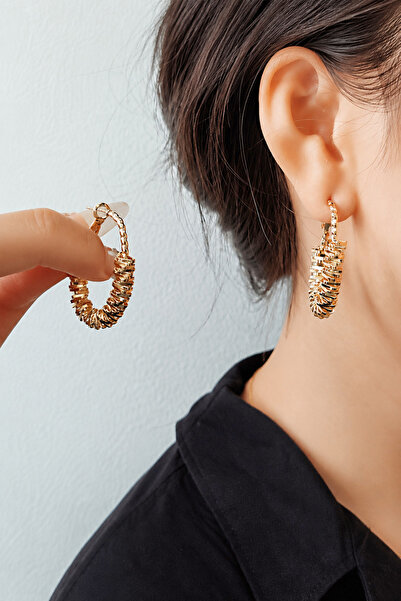 TREND COLLECTİON Gold Color Vintage Hoop Women's Earrings Daily Stylish Jewelry