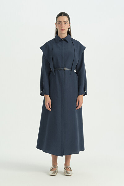 Nihan Modal Dress with Scarf Detail - Navy Blue
