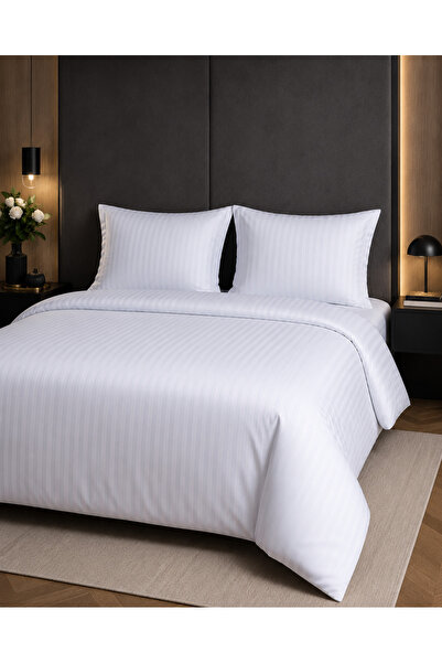Newsevinç Ev Tekstili Satin Striped Double Duvet Cover Set with Elastic Sheet...