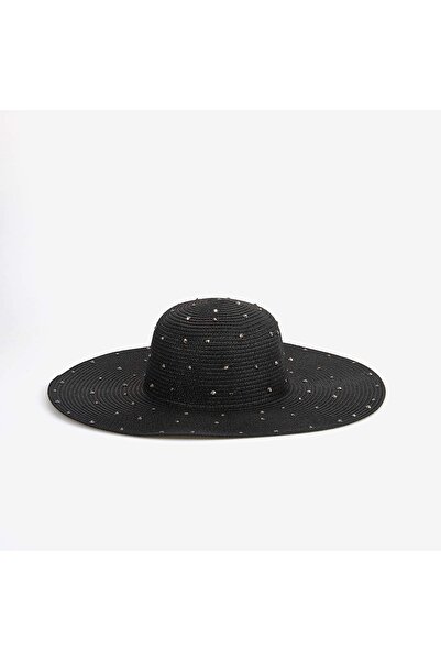 KEMAL TANCA Women's Stoned Black Wide Straw Hat 14556