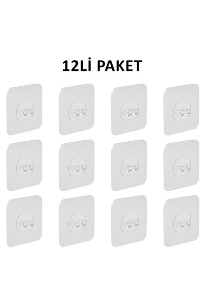 decorelax 12'li Kendinden Yapışkanlı Raf Tutucu Kanca Şeffaf Duvar Askı Apara...
