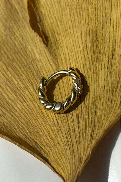 Spossy Silver Jewelry 925 Ayar Gümüş Gold Kaplamalı Taşlı Halka Piercing Küpe