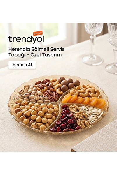 SELÇUK Amber Cam 3 Bölmeli Lüks Çerezlik & Sunum Tabağı (27 cm)