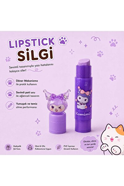 PeriMila Sevimli Tasarım Kuromi Figürlü Stick Ruj Şeklinde Silgi okul öncesi ...
