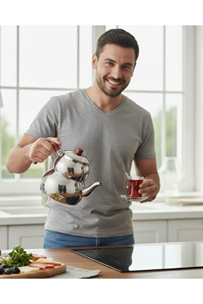 Russet Küre Model Kendinden Süzgeçli Çelik Çaydanlık Takımı - Aile Boy (430 K...