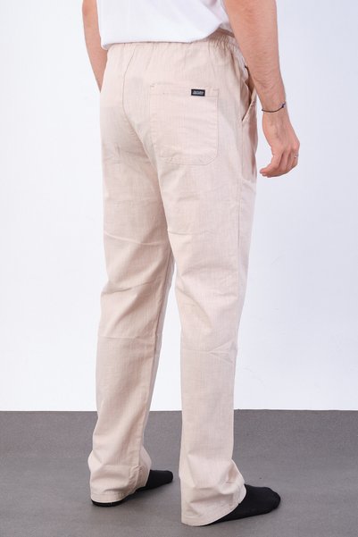 FRANKNESS JNS Men's Baggy Fit Linen Fabric Elastic Waist Comfortable Cut Pants