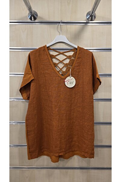 Park Moda Italian Linen Blouse with Lace Detail on the Back