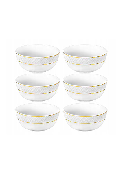 WILMAX ENGLAND Set 6 boluri Wilmax Diamond, albe cu margine aurie, 600 ml, 14 cm