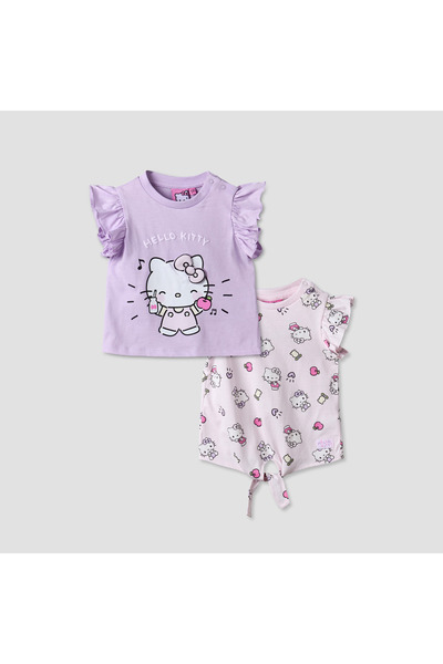SANRIO مجموعة من قطعتين تي شيرت بدون أكمام برقبة مستديرة مع طباعة هالو كيتي