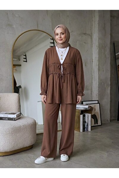 Naknaku Drawstring Trousers Suit - Brown