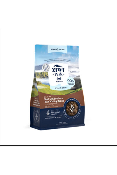 ZIWI Peak لحم بقري مطهو بالبخار ومحشو بالعشب مع طعام جاف للقطط بالسمك الأزرق ...