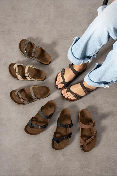 StWenn Cream Color Women's Double Buckle Flip-Flop Orthopedic Daily Slippers - Comfortable Home and Outdoor Sandals with Anatomical Soles