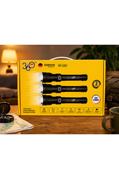 360 Long Range Rechargeable Flashlight 3 in 1
